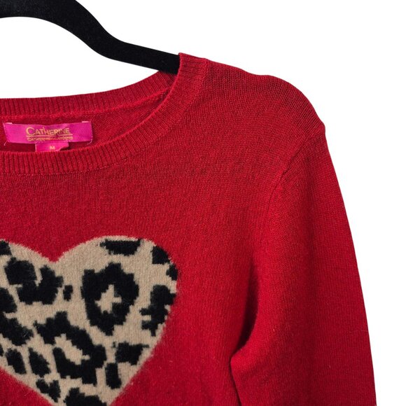 Catherines Sweater Womens M Red 100% Cashmere Knit Pullover Long Sleeve Heart - Picture 6 of 6